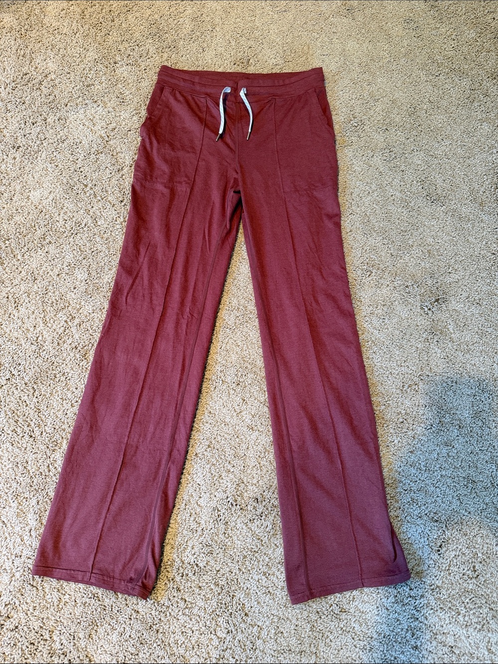 Vuori Straight-Leg Pants in Burgundy with White Drawstring